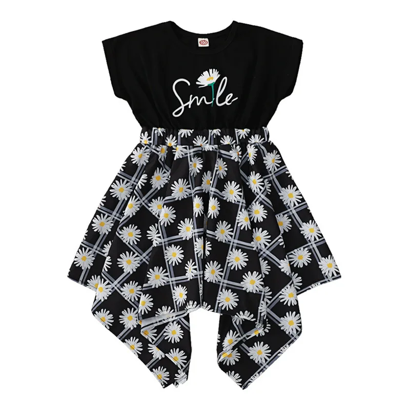 Toddler Kids Baby Girls Short Sleeve Patchwokr Letter Asymmetry Flower Knee-length Dress Children Clothes 1-8Y
Toddler Kids Baby Girls Short Sleeve Patchwokr Letter Asymmetry Flower Knee-length Dress Children Clothes 1-8Y