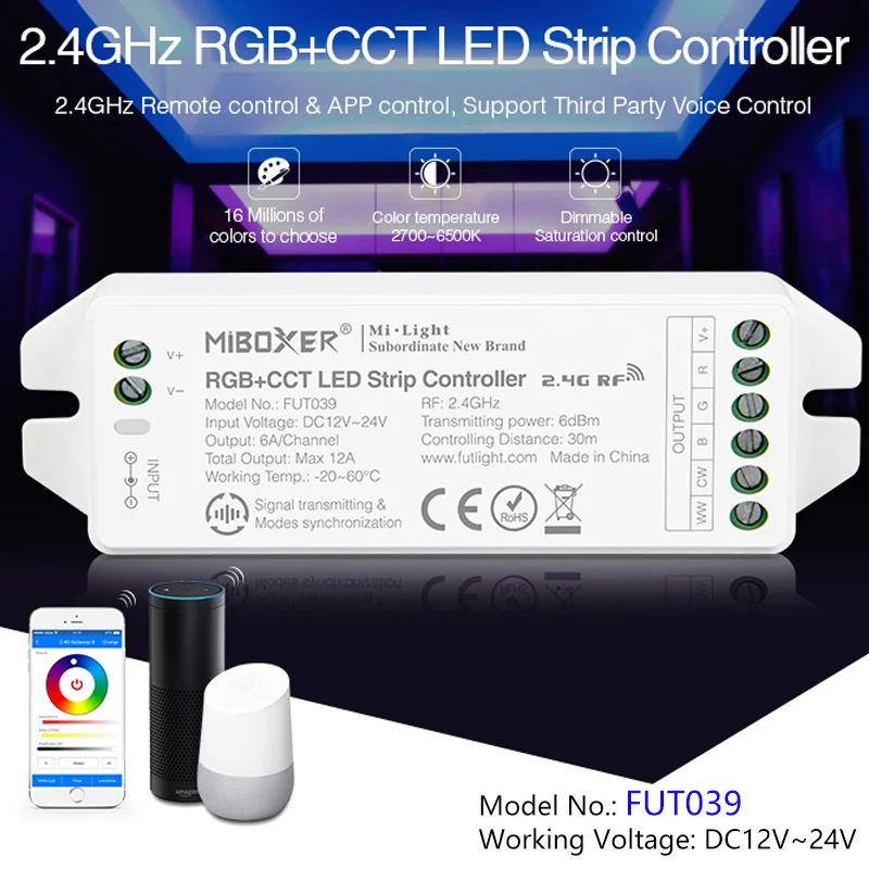 Приглушаемый светодиодный драйвер FUT039 2 4 ГГц RGB + CCT 12 ~ 24 В постоянного тока 6