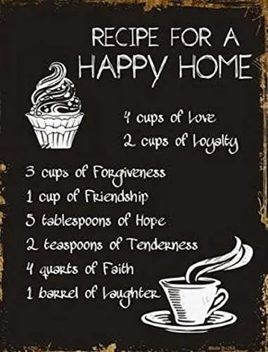 Recipe for A Happy Home Funny Retro Home Entrance Wall Decoration Metal Plate Living Room Bedroom Decoration Metal Sign 20x30cm
Recipe for A Happy Home Funny Retro Home Entrance Wall Decoration Metal Plate Living Room Bedroom Decoration Metal Sign 20x30cm