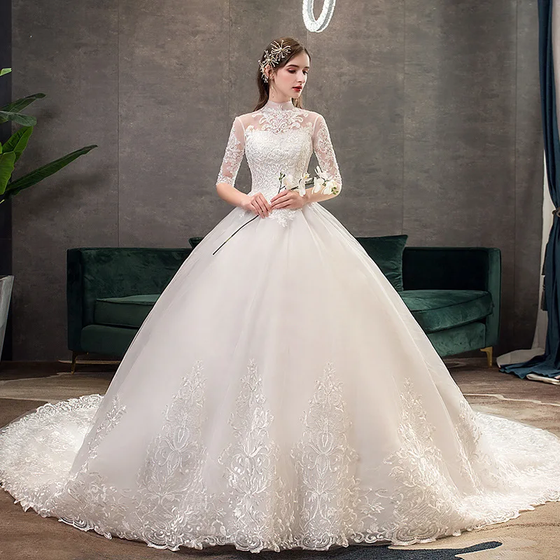 High Neck Embroidery Wedding Dress Backless Half Sleeves Luxurious New Plus Size Wedding Gowns For Women Vestidos De Novia G208
High Neck Embroidery Wedding Dress Backless Half Sleeves Luxurious New Plus Size Wedding Gowns For Women Vestidos De Novia G208