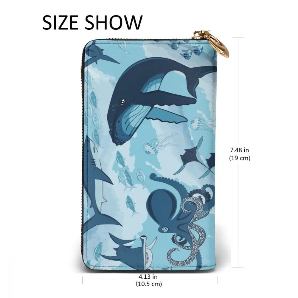 Long Clutch Wallet Blue Whales And Underwater Fishes Large Capacity Leather Purse Zipper Pocket Card Holder for Woman Man
Long Clutch Wallet Blue Whales And Underwater Fishes Large Capacity Leather Purse Zipper Pocket Card Holder for Woman Man