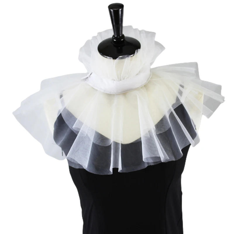Women Victorian Mesh Ruffled Fake Stand Collar Layered Tulle Button Neck Ruff Clown Choker Shawl Wrap Cosplay Costume
Women Victorian Mesh Ruffled Fake Stand Collar Layered Tulle Button Neck Ruff Clown Choker Shawl Wrap Cosplay Costume