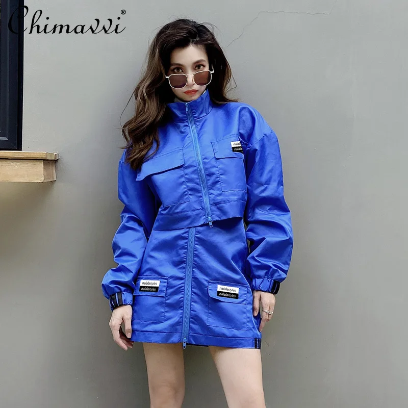 Women's Autumn Suit Loose Short Long Sleeve Trench Coat Lady Blue High Waist A Line Overall Skirt Sexy Outfits for Woman
Women's Autumn Suit Loose Short Long Sleeve Trench Coat Lady Blue High Waist A Line Overall Skirt Sexy Outfits for Woman