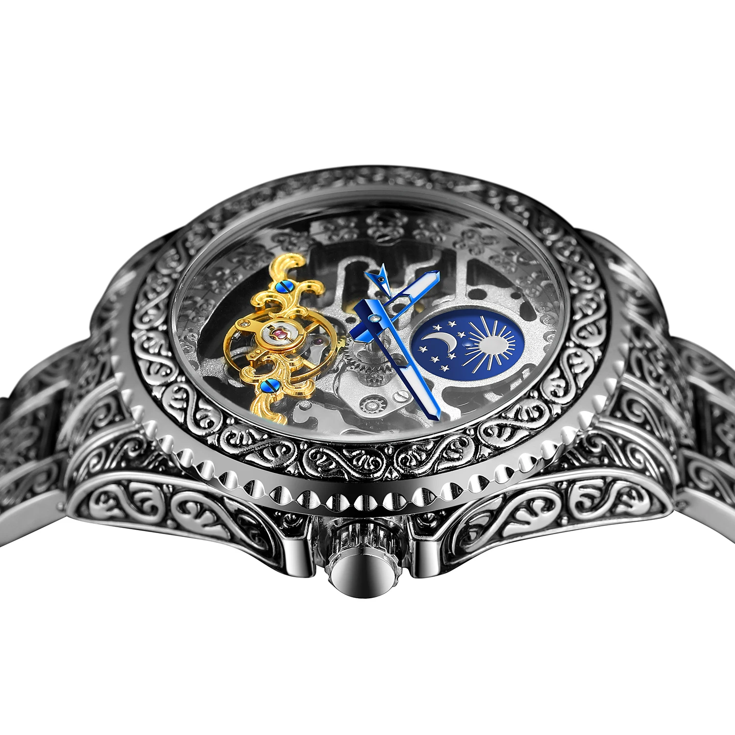 Forsining Luxury Men Automatic Wristwatch Waterproof Skeleton Men's Mechanical Moon Pash Vintage Watches With Luminous Pointers
Forsining Luxury Men Automatic Wristwatch Waterproof Skeleton Men's Mechanical Moon Pash Vintage Watches With Luminous Pointers