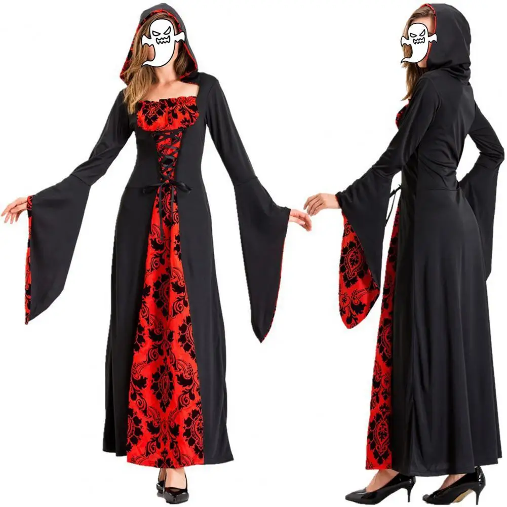 Women's Dress Flare Sleeve Square Neck Party Dress Black Red Bandage Hooded Retro Print Halloween Dress Cosplay Costume платье
Women's Dress Flare Sleeve Square Neck Party Dress Black Red Bandage Hooded Retro Print Halloween Dress Cosplay Costume платье