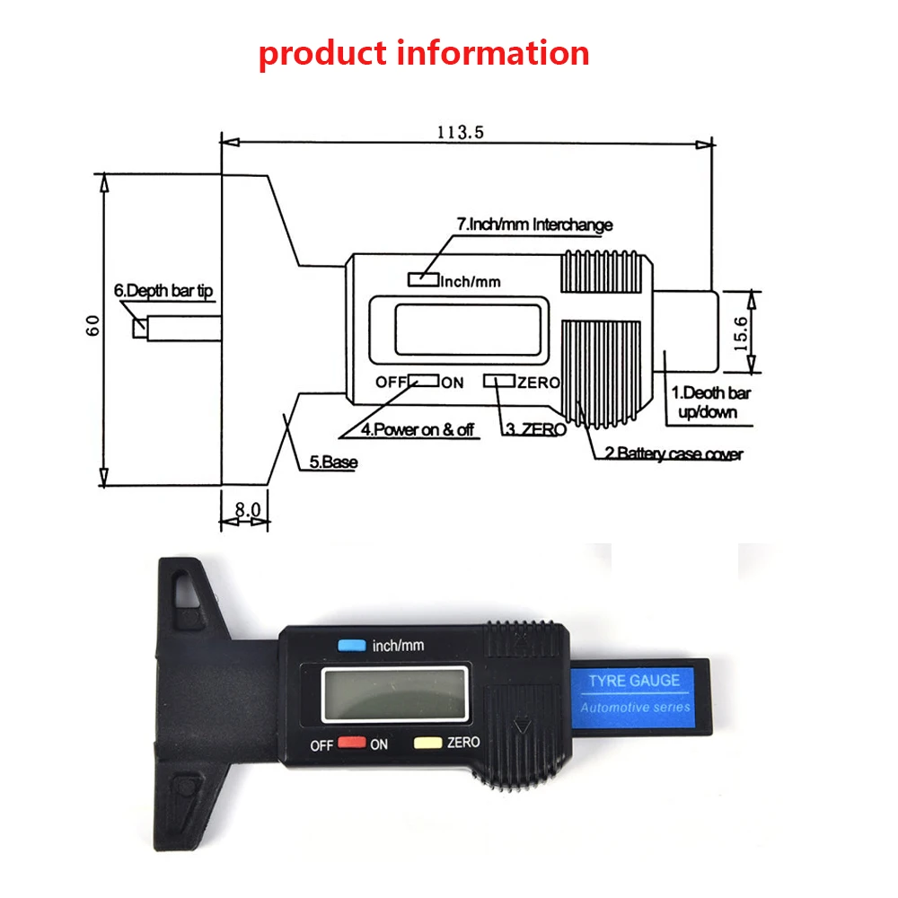 1PCS Car Digital Tyre Tire Thickness Detection Tool Auto Gauges Tread Brake Pad Shoe Tire Monitoring System Car Accessories 
1PCS Car Digital Tyre Tire Thickness Detection Tool Auto Gauges Tread Brake Pad Shoe Tire Monitoring System Car Accessories