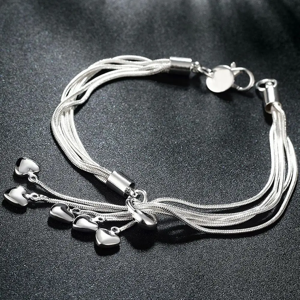 

Delicate Elegante Vijf Harten Vrouwen Armband 925 Sterling Zilveren Sieraden Snake Ketting Armband Dames Top Kwaliteit