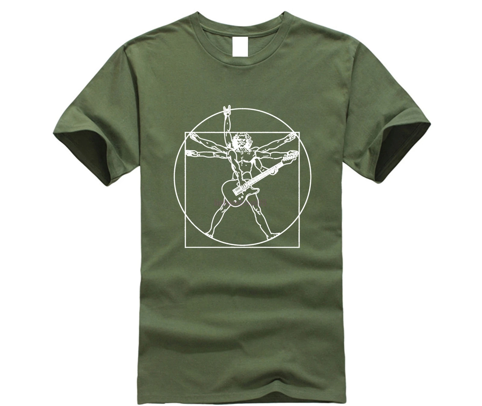 Vitruvian Guitarist Mens Funny Guitar T-shirt Electric Bass Acoustic Amp Player Men and Women Tees Phiking Print | Мужская одежда