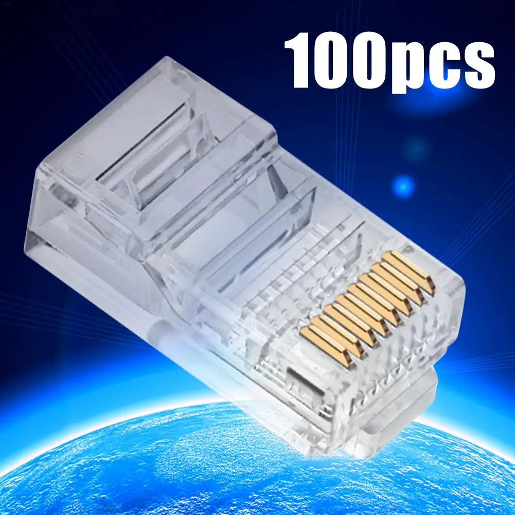 100 шт. кристаллический разъем 8P8C RJ 45 Модульный сетевой Ethernet-Кабель переходник для