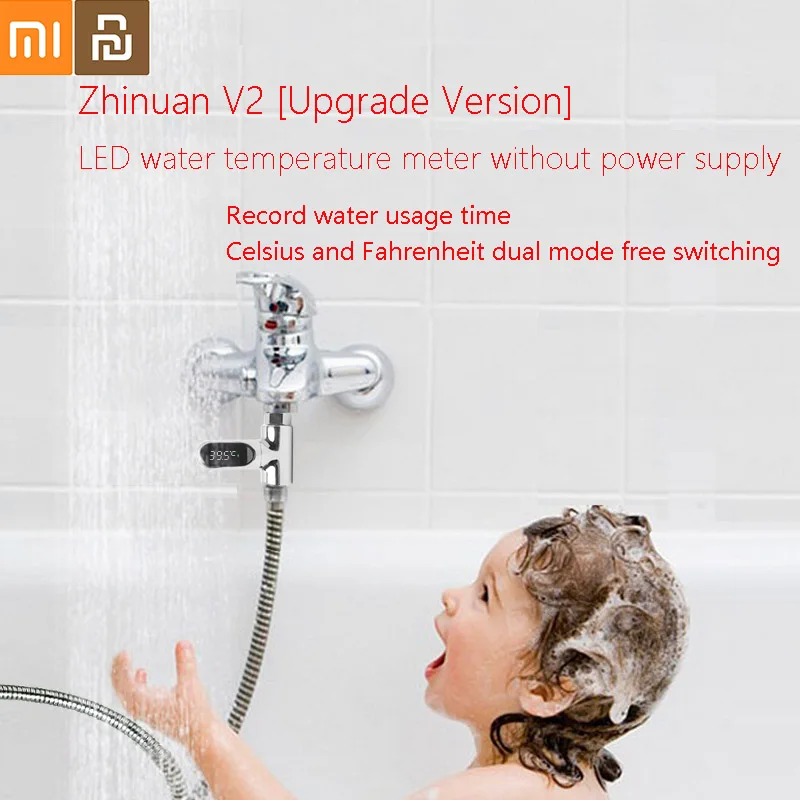 

Zhinuan V2 Water Shower Thermometer LED Celsius Fahrenheit Time Display Flow Self-Generating Electricity From youpin