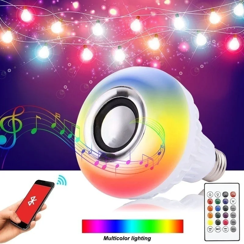 12 Вт RGB светодиодные лампы Беспроводной Bluetooth аудио Динамик музыкальный плеер