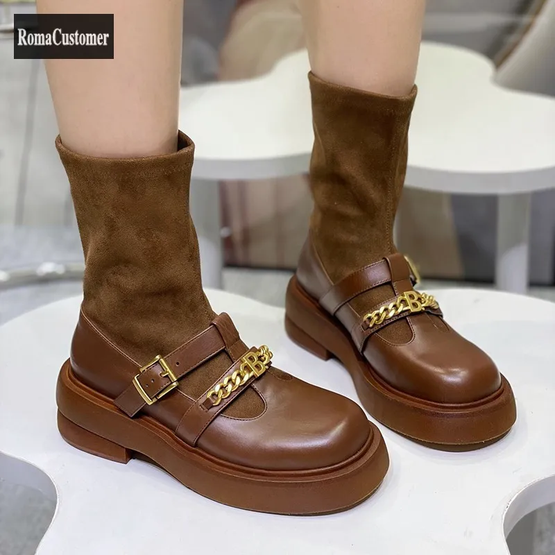Autumn Winter New Genuine Leather Mixed Colors Ankle Boots Womens Thick Bottom Stretch Round Toe Height Increasing Boots
Autumn Winter New Genuine Leather Mixed Colors Ankle Boots Womens Thick Bottom Stretch Round Toe Height Increasing Boots