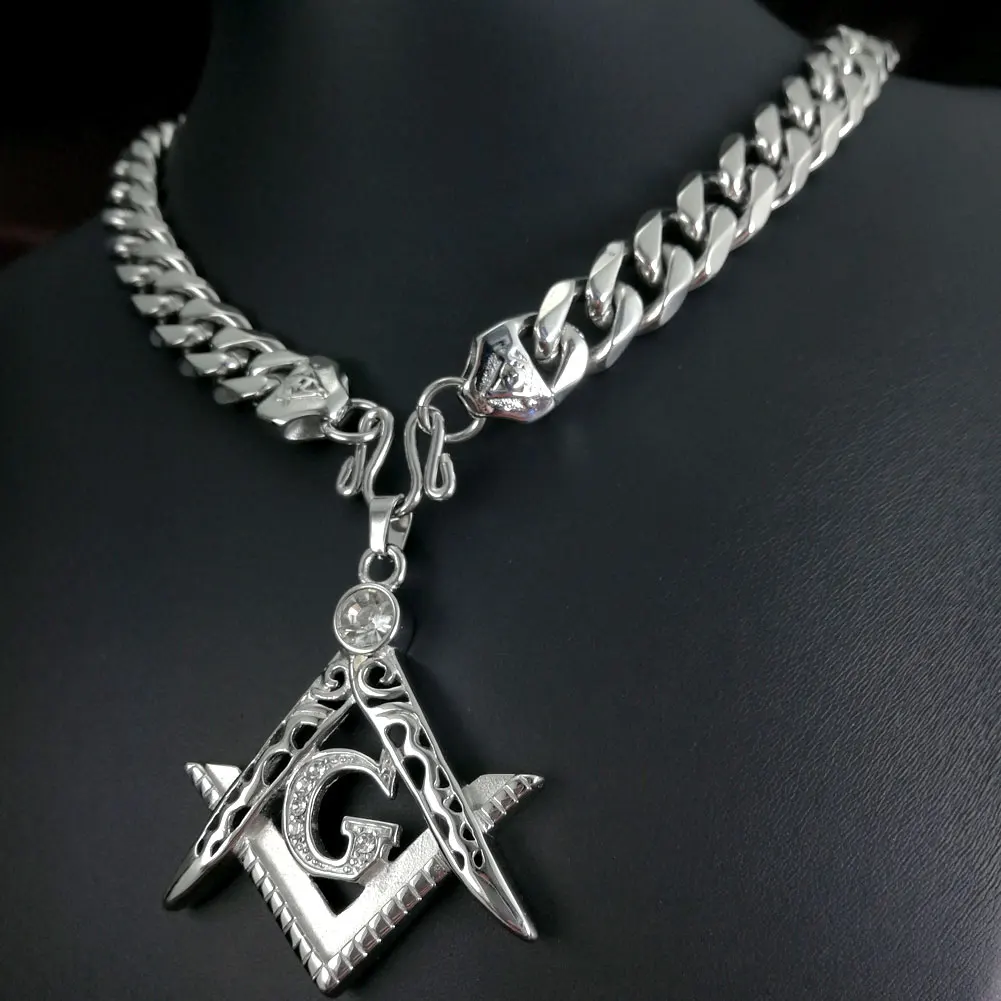 

Men women White gold Tone 316L stainless steel Freemasonry Masonic Mason Pendant necklace