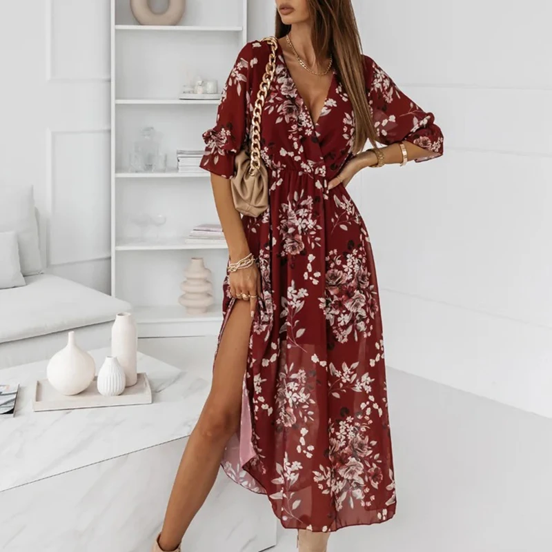 Elegant Women Loose V Neck Floral Dress Female Print Half Sleeve Summer Slim Dress 2022 Office Patchwork Split Fork Long Dresses
Elegant Women Loose V Neck Floral Dress Female Print Half Sleeve Summer Slim Dress 2022 Office Patchwork Split Fork Long Dresses