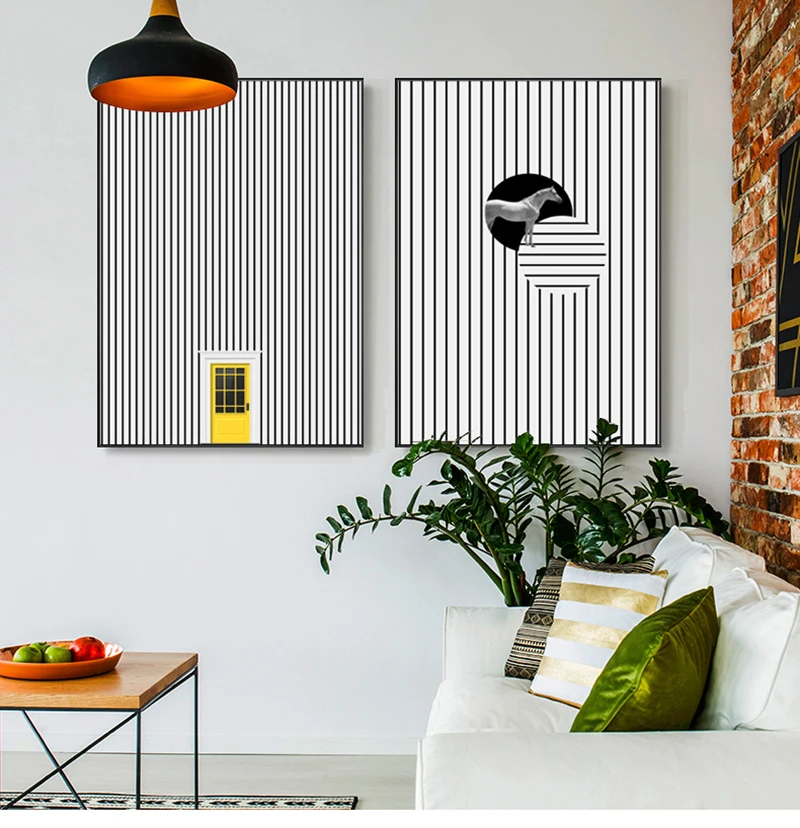 Abstract Black White Stripe Canvas Painting Yellow Door White Horse Posters Modern Home Decor Wall Art Pictures for Living Room
Abstract Black White Stripe Canvas Painting Yellow Door White Horse Posters Modern Home Decor Wall Art Pictures for Living Room