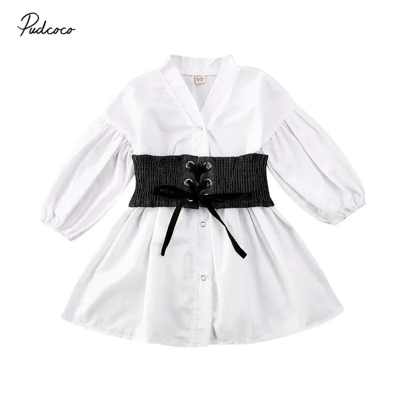 2020 Baby Spring Autumn Clothing Toddler Kid Girl Clothes Long Puff Sleeve Wasit Shirt Top Dress Outfit With Elastic Girdle | Детская