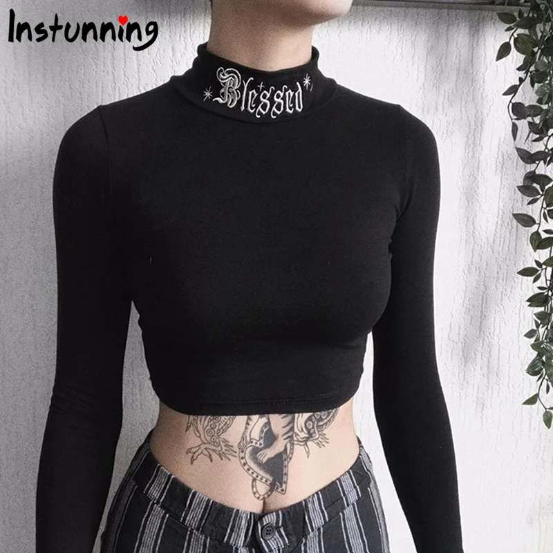 Instunning Black Long Sleeve Crop Tops Gothic Harajuku Bodycon Letter Embroidery Vintage Women's T-shirts Casual Basic Sexy Tops
Instunning Black Long Sleeve Crop Tops Gothic Harajuku Bodycon Letter Embroidery Vintage Women's T-shirts Casual Basic Sexy Tops