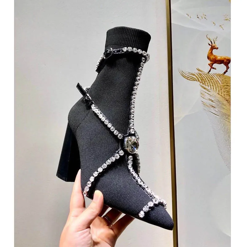 Knitted Stretch Short Women Spring Autumn Single Boots Pointed Toe Socks Boots Rhinestone Mid-tube Thick High-heeled Thin Boots
Knitted Stretch Short Women Spring Autumn Single Boots Pointed Toe Socks Boots Rhinestone Mid-tube Thick High-heeled Thin Boots