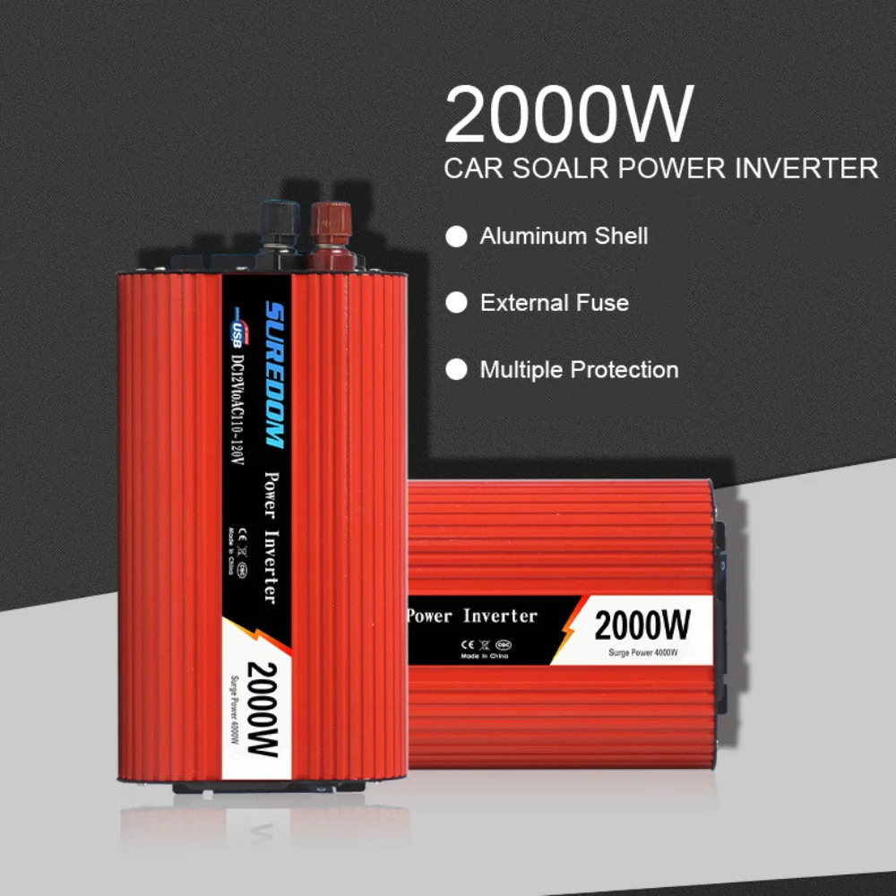 Car Solar Inverter Modified Sine Wave Inverter DC 12v To AC 110V/220V 2000W Voltage Transformer Power Converter dual USB
Car Solar Inverter Modified Sine Wave Inverter DC 12v To AC 110V/220V 2000W Voltage Transformer Power Converter dual USB
