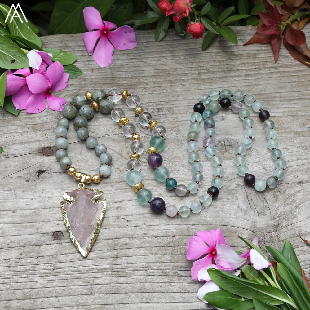 Natural India Agates Arrowhead Pendant 8mm Round Rainbow Fluorite 108 Prayer Beads Knotted Handmade Necklace Women Yoga Jewelry
Natural India Agates Arrowhead Pendant 8mm Round Rainbow Fluorite 108 Prayer Beads Knotted Handmade Necklace Women Yoga Jewelry