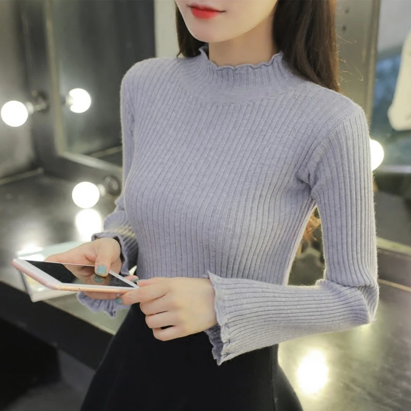 Solid Half Turtleneck Women Sweater Korean Basic Pullover Autumn Winter New Thick Flare Sleeve Slim All Match Kitted Tops
Solid Half Turtleneck Women Sweater Korean Basic Pullover Autumn Winter New Thick Flare Sleeve Slim All Match Kitted Tops