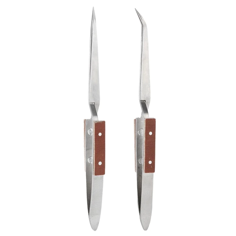 2 X Self Locking Closing Tweezers Straight Curved Tweezer Anvil Wood Grip 
2 X Self Locking Closing Tweezers Straight Curved Tweezer Anvil Wood Grip