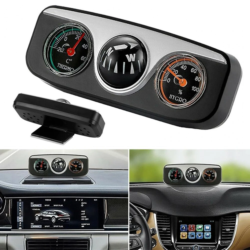 

11.2cm Auto Car Vehicle Dashboard Thermometer Hygrometer Compass Navigation Ball Navigation Compass Camping Hiking 3 in 1