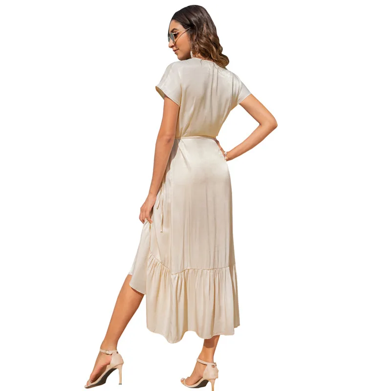 Elegant Sexy V-neck Lace Up Decor Short Sleeve Long Dress Summer Women Solid Color Casual Slim High Waist Split Robe Party Dress
Elegant Sexy V-neck Lace Up Decor Short Sleeve Long Dress Summer Women Solid Color Casual Slim High Waist Split Robe Party Dress