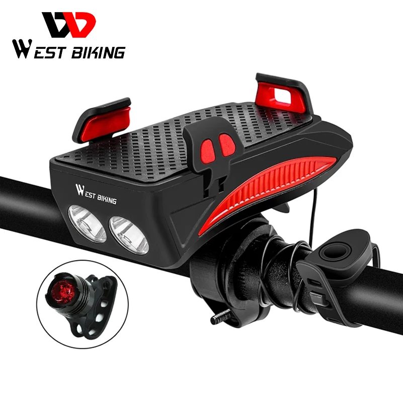 WEST BIKING 4 In 1 Bicycle Light Flashlight Bike Horn Alarm Bell Phone Holder Power Bank Bike Accessories Cycling Front Lamp MTB
WEST BIKING 4 In 1 Bicycle Light Flashlight Bike Horn Alarm Bell Phone Holder Power Bank Bike Accessories Cycling Front Lamp MTB