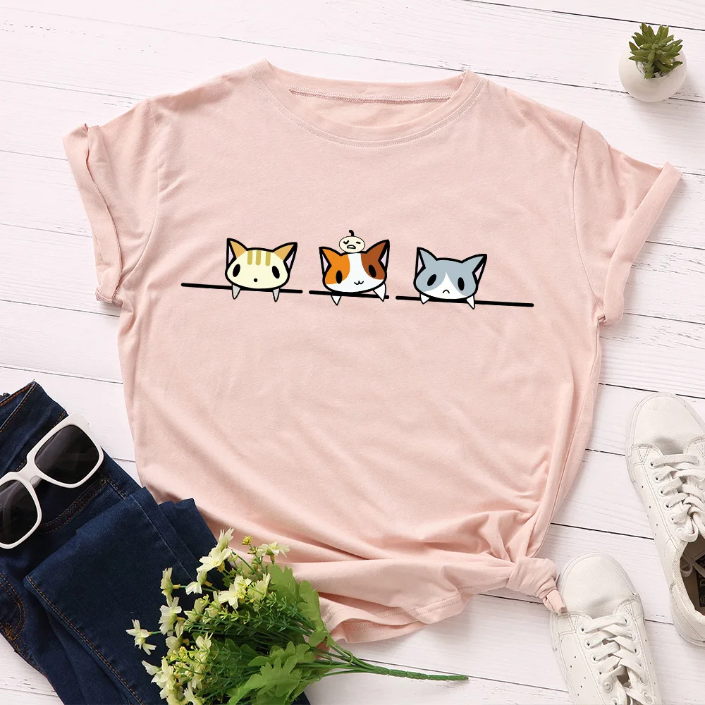 Casual T Shirts Lovely Cat Print T-shirt Women Shirts 100%Cotton O Neck Short Sleeve Tees 2021 Summer Tops
Casual T Shirts Lovely Cat Print T-shirt Women Shirts 100%Cotton O Neck Short Sleeve Tees 2021 Summer Tops