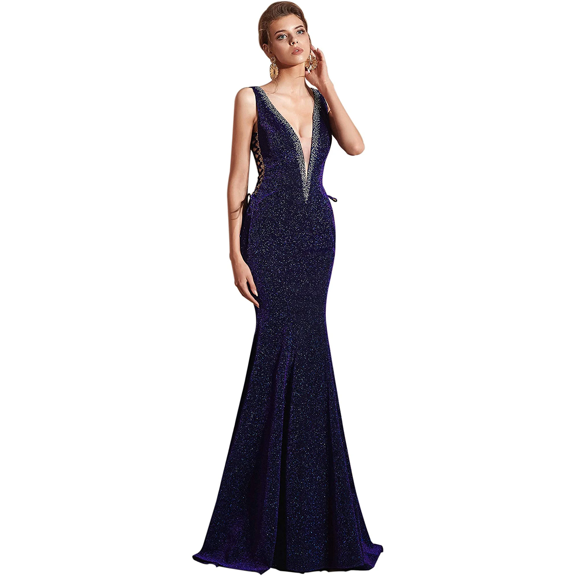 Женское длинное атласное платье с V-образным вырезом, без рукавов
Женское длинное атласное платье с V-образным вырезом, без рукавов