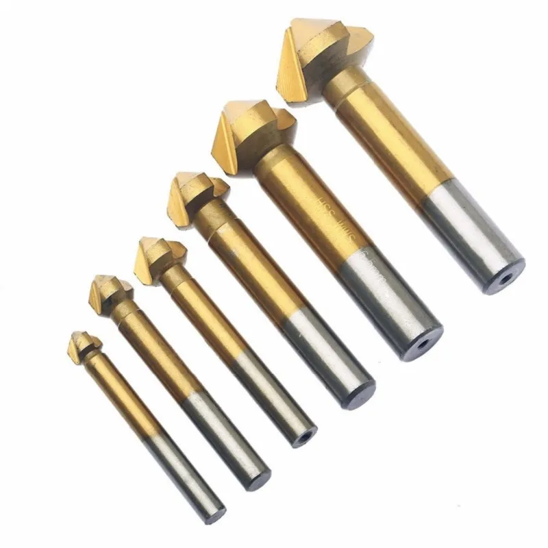 6pcs/Set 3 Flute HSS Hard Metals Titanium Three Edge Chamfer Chamfering End Mill Cutter Bit Drill Bit Countersink Set wholesale 
6pcs/Set 3 Flute HSS Hard Metals Titanium Three Edge Chamfer Chamfering End Mill Cutter Bit Drill Bit Countersink Set wholesale