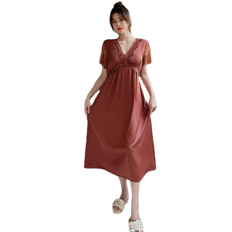 2021 New Women Nightgown With Lace Satin Patchwork Sleep Dress Intimate Lingerie Casual Sleepwear Home Dressing Gown Nightwear
2021 New Women Nightgown With Lace Satin Patchwork Sleep Dress Intimate Lingerie Casual Sleepwear Home Dressing Gown Nightwear
