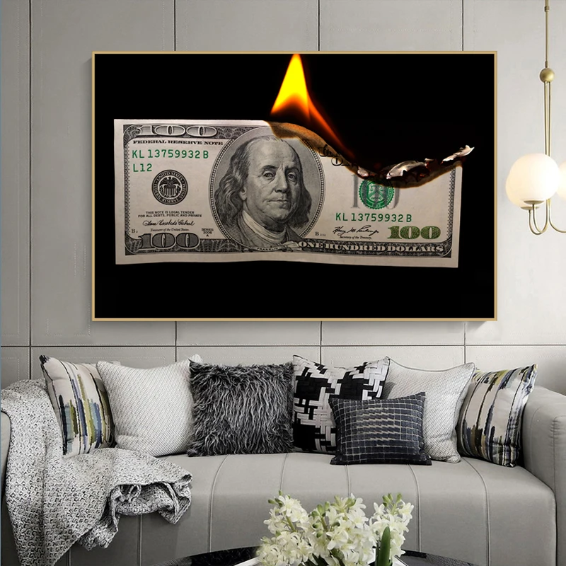 Burning 100 Dollar Bill Prints Painting on Canvas Cuadros Wall Art Poster Nordic Decorative Wall Picture for Living Room Decor
Burning 100 Dollar Bill Prints Painting on Canvas Cuadros Wall Art Poster Nordic Decorative Wall Picture for Living Room Decor