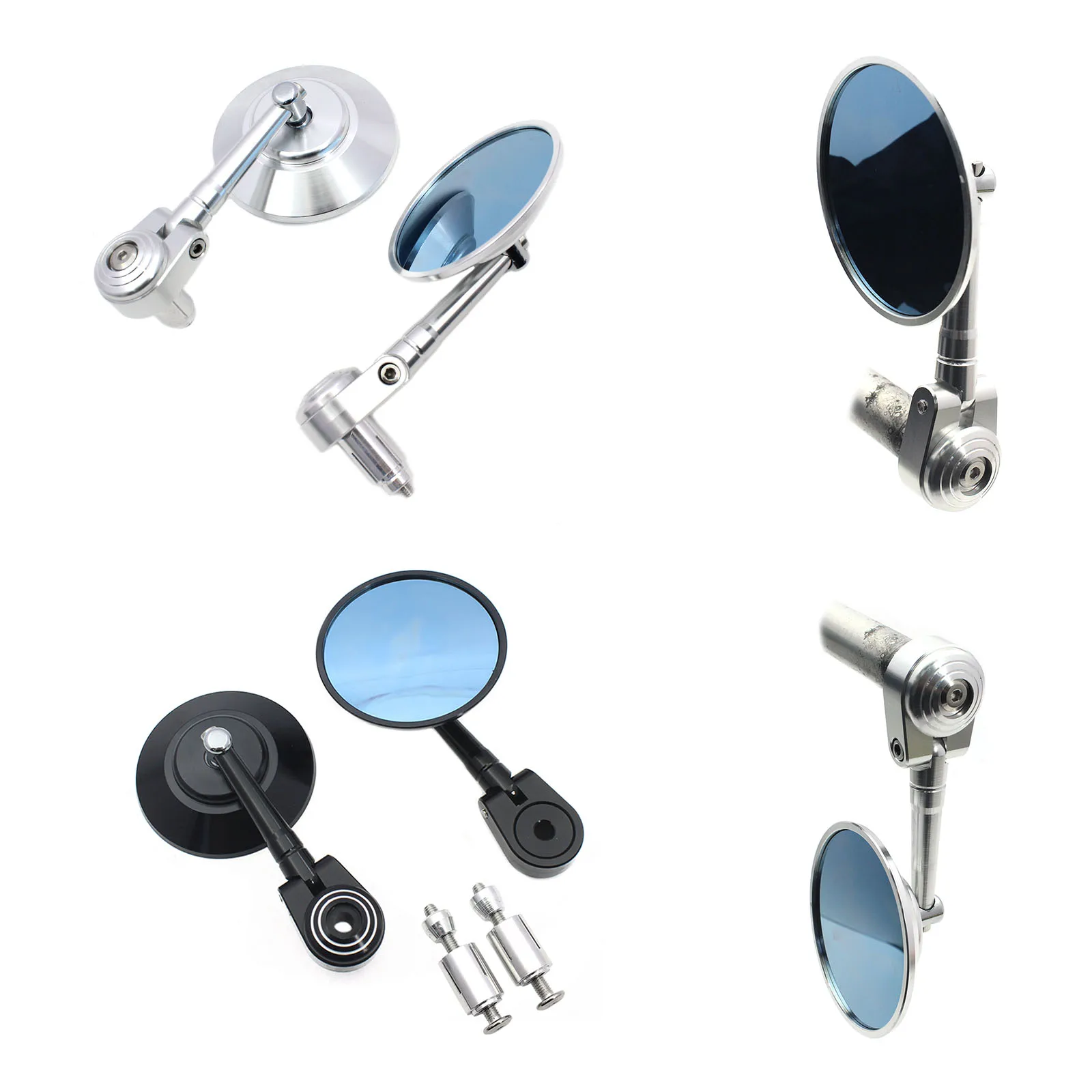 

Universal Motorcycle Rear View Mirror Handlebar 7/8" 22MM Aluminium Round End Plug Mirrors Black Silver