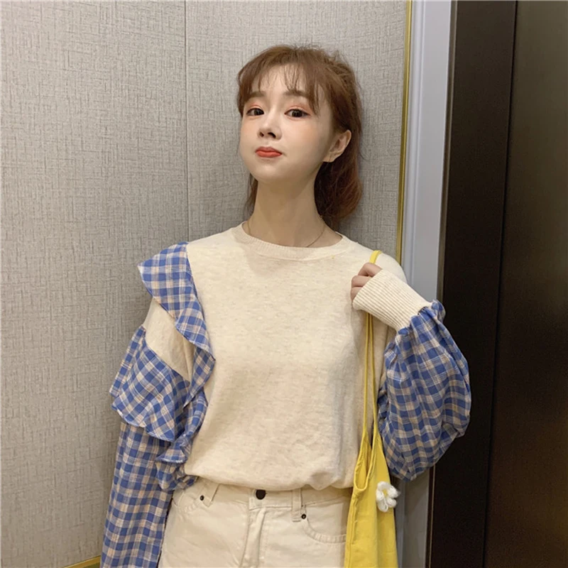 Spring autumn pullovers o-neck long sleeve plaid Hoodies ruffles Sweatshirts sweet Women Clothing Sweatshirts high quality tops
Spring autumn pullovers o-neck long sleeve plaid Hoodies ruffles Sweatshirts sweet Women Clothing Sweatshirts high quality tops