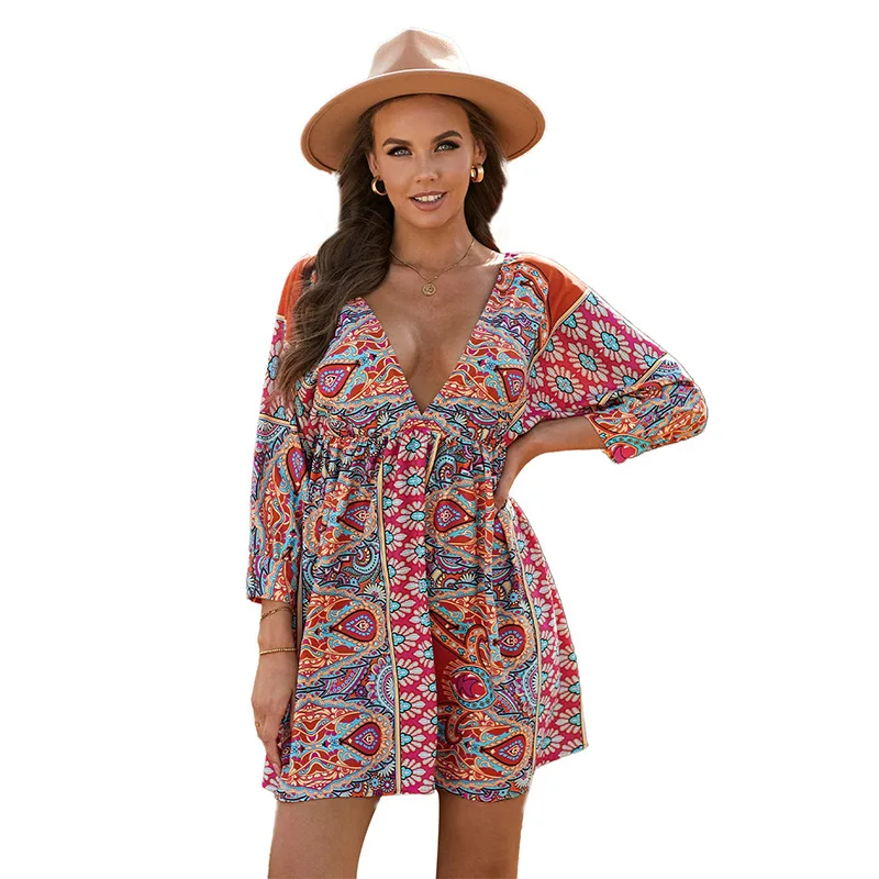 Women's Dress Open Back New Deep V-neck Waist Floral Skirt Long-sleeved Women
Women's Dress Open Back New Deep V-neck Waist Floral Skirt Long-sleeved Women