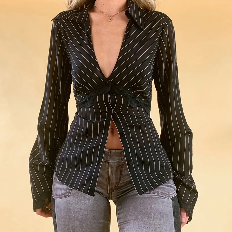 2021 New Autumn Winter Personalized Striped Contrast Color Pullover Tops Women's Sexy Low-Cut Deep V Long Sleeve Lapel Shirts
2021 New Autumn Winter Personalized Striped Contrast Color Pullover Tops Women's Sexy Low-Cut Deep V Long Sleeve Lapel Shirts