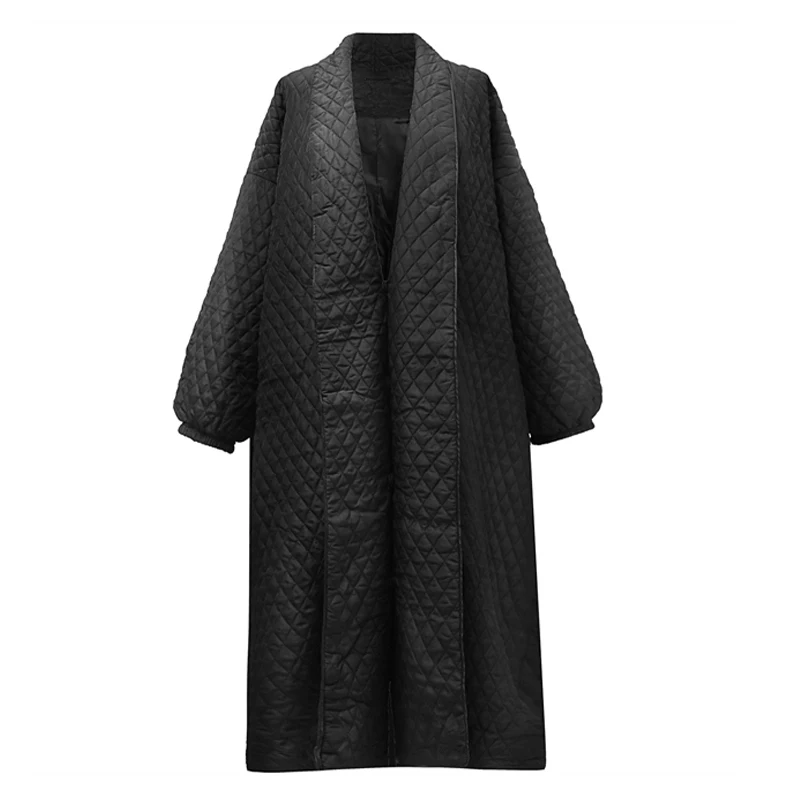 Black Lapel Back Vent Button Coat Winter Long Cotton Jaqueta Feminina Female Abrigos Mujer Invierno 2019 | Женская одежда
