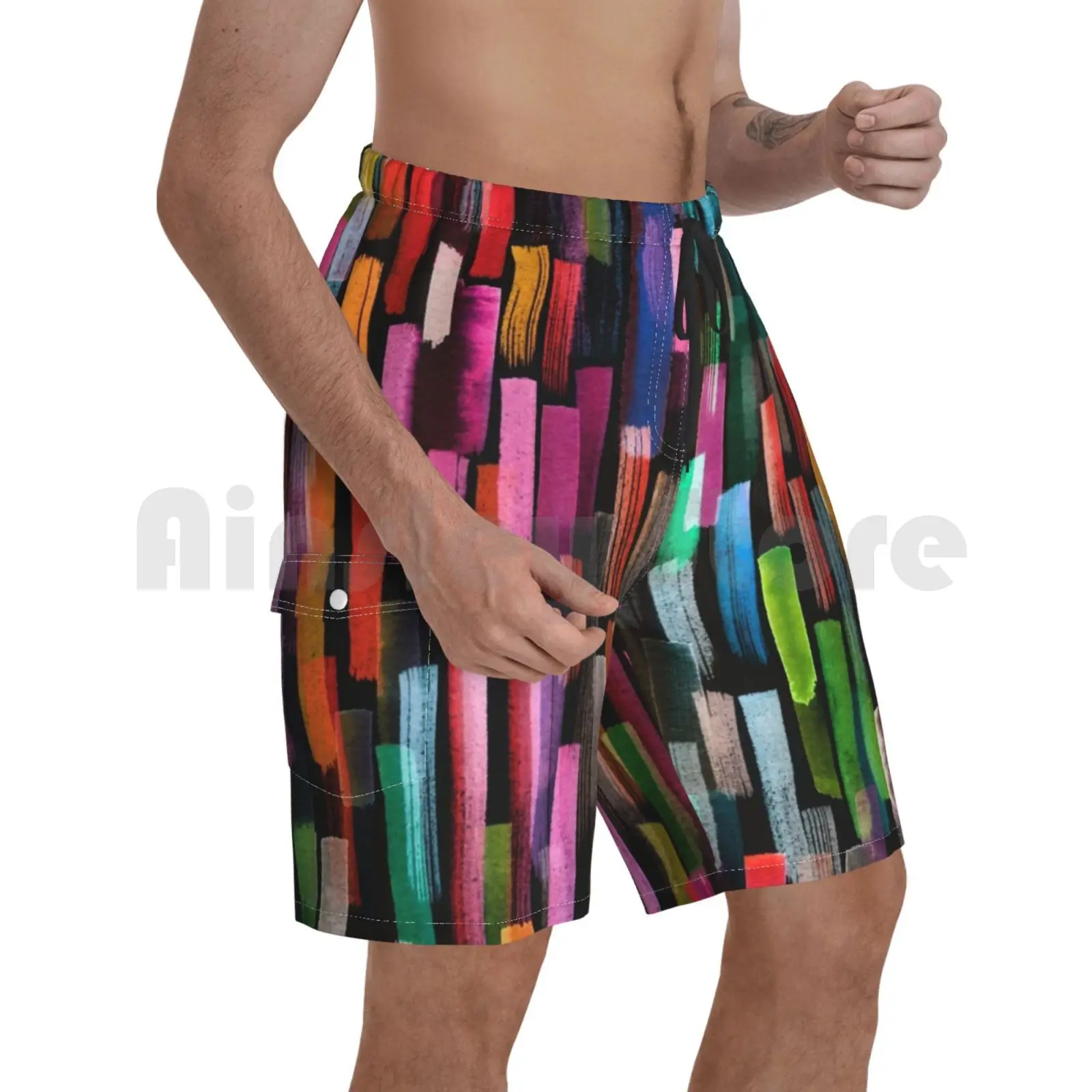 

Multicolored Watercolor Stripes Pattern Beach Shorts Men Beach Pants Swim Trunks Multicolor Colors Pattern Pattern