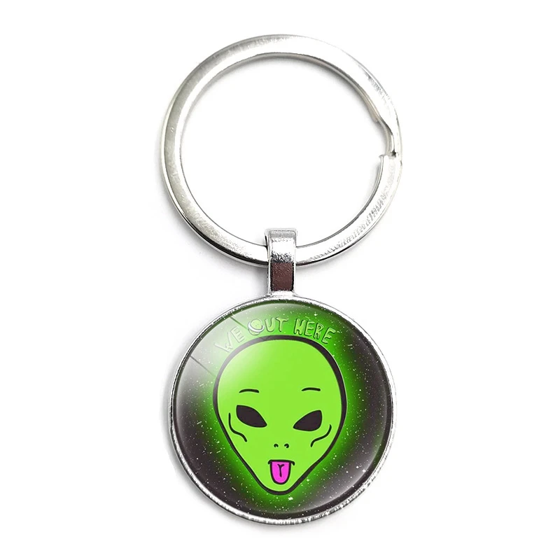Забавный брелок для ключей с инопланетянином стеклянный кабошон подвеска от