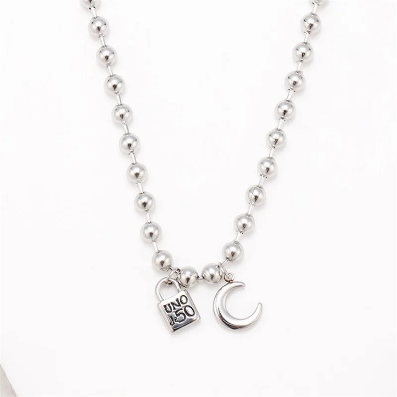 New Fashion Stainless Steel Necklace Simple 6mm Bead Chain Lock Pendant Moon Woman Man Necklace UNO 50 Jewelry Gifts
New Fashion Stainless Steel Necklace Simple 6mm Bead Chain Lock Pendant Moon Woman Man Necklace UNO 50 Jewelry Gifts