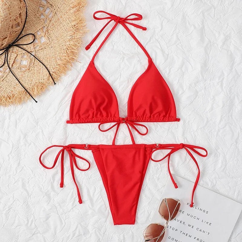 2022 Women's Swimsuit Sexy Bikini Swimwear Lace-Up Halter Micro Bikini Solid Color Low Waist Beach Bathing Suits
2022 Women's Swimsuit Sexy Bikini Swimwear Lace-Up Halter Micro Bikini Solid Color Low Waist Beach Bathing Suits