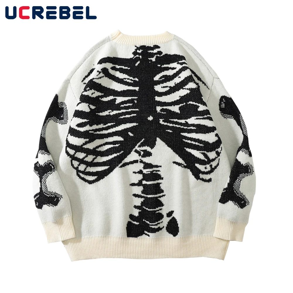 Skeleton Jacquard Sweater Mens Streetwear Crew Neck Knitted Sweater High Street Autumn Casual Loose Pullover Men
Skeleton Jacquard Sweater Mens Streetwear Crew Neck Knitted Sweater High Street Autumn Casual Loose Pullover Men