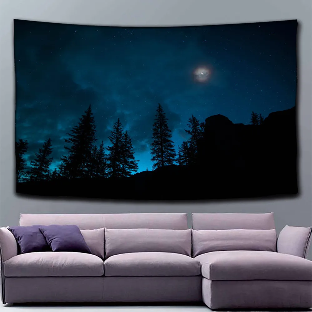 

Landscape Tapestry Moon Large Tapestry Forest Wall Tapestry Home Bedroom Starry Sky Curtain Scenery Dorm Tapestry