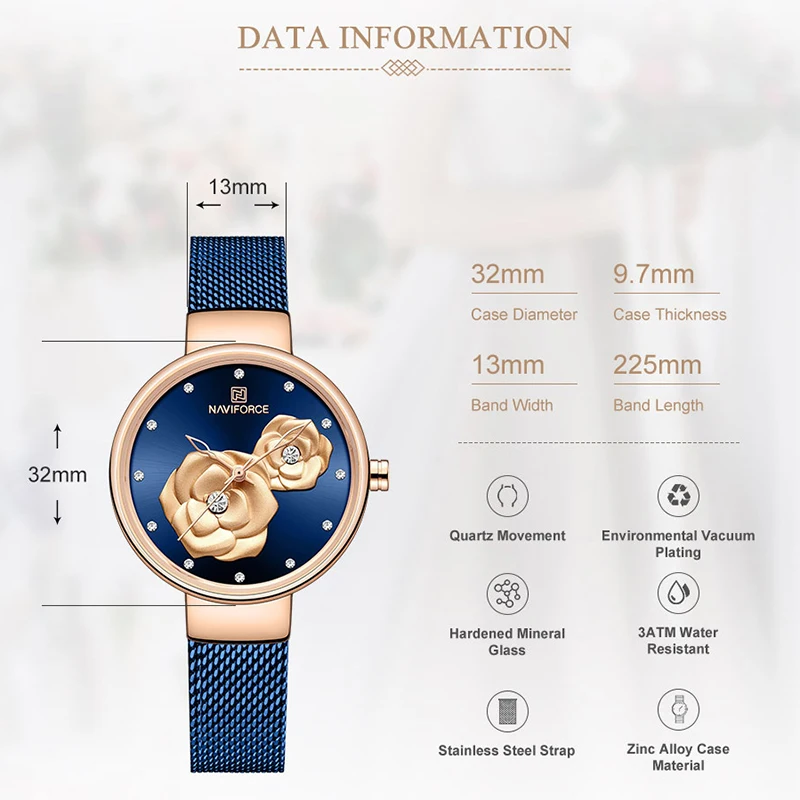 NAVIFORCE новые часы для женщин роскошный бренд креативный дизайн стальные сетчатые