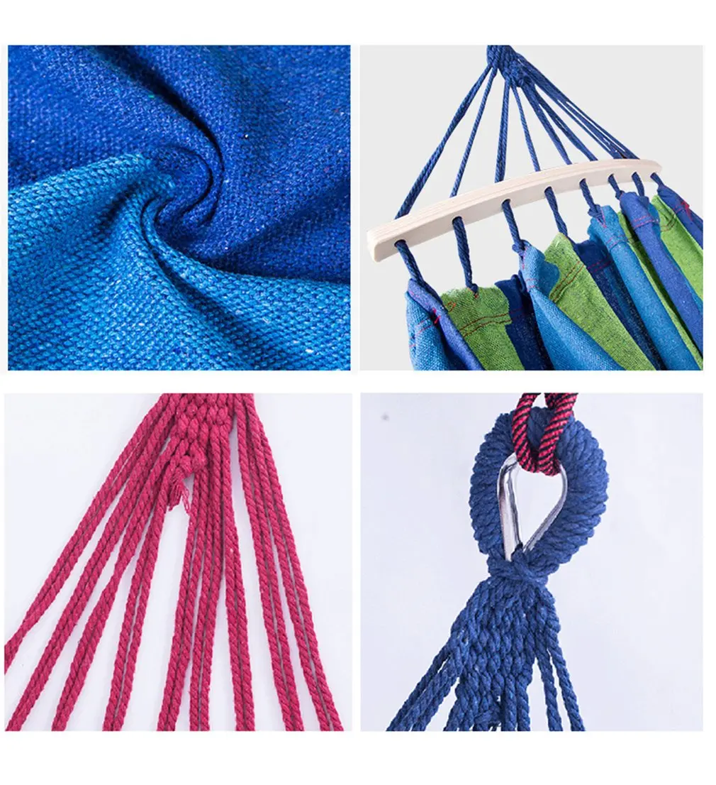 Double outdoor hammock for 2-people colored canvas hammock leisure camping hammock anti-rollover hammock with curved stick
Double outdoor hammock for 2-people colored canvas hammock leisure camping hammock anti-rollover hammock with curved stick