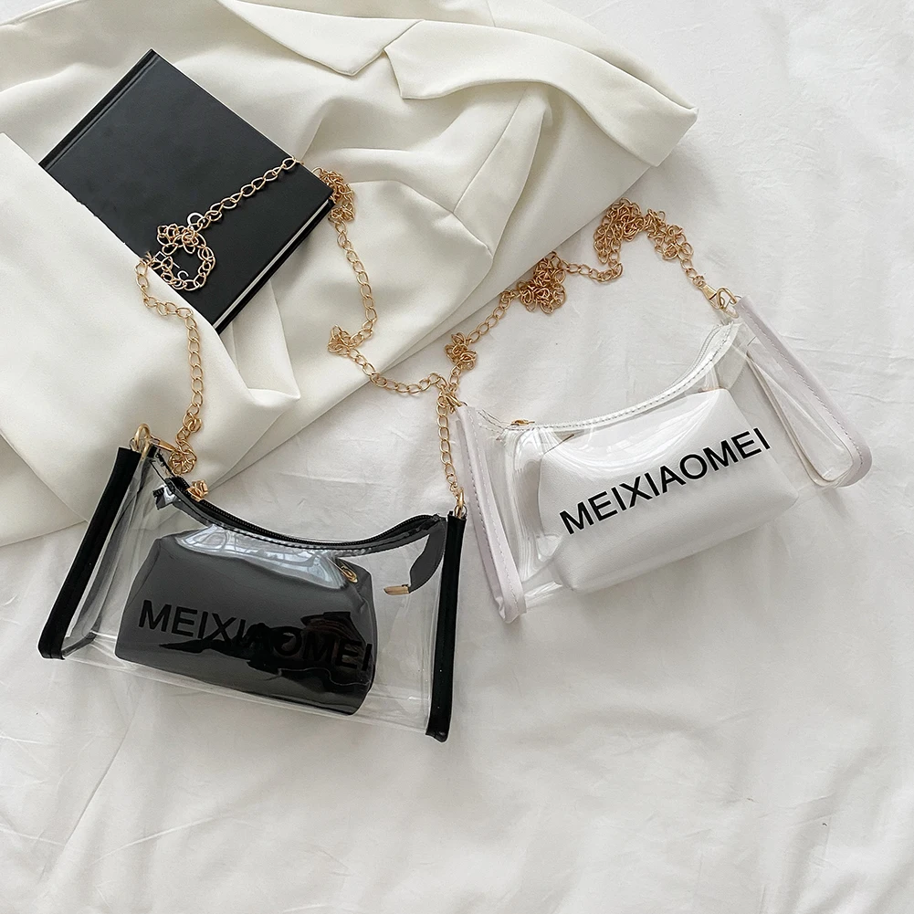 Women Fashion Transparent Letters Printing Shoulder Messenger Bags Casual Ladies Chain Crossbody Handbags 2pcs Composite Bags
Women Fashion Transparent Letters Printing Shoulder Messenger Bags Casual Ladies Chain Crossbody Handbags 2pcs Composite Bags