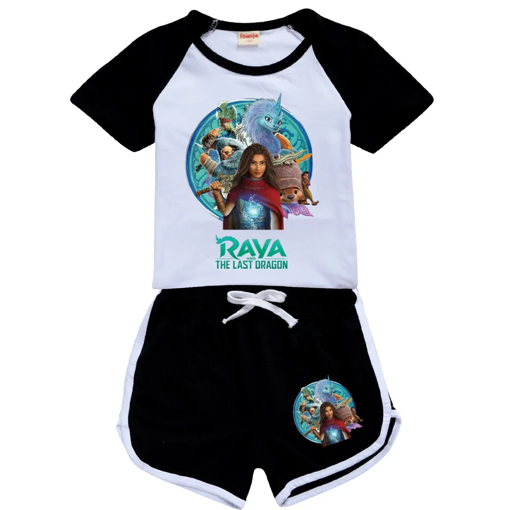 

Girls Boys Summer Set Raya and The Last Dragon Kids Sports T shirt +Pants 2-piece set Baby Clothing Comfortable outfits Pyjamas