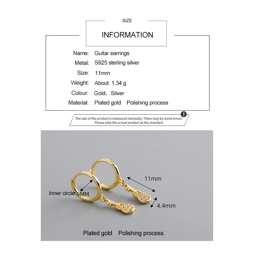 LATS New S925 Sterling Silver Guitar Earrings Golden Personality Trend Zircon Earrings for Women 2020 Brincos Fashion Jewelry
LATS New S925 Sterling Silver Guitar Earrings Golden Personality Trend Zircon Earrings for Women 2020 Brincos Fashion Jewelry